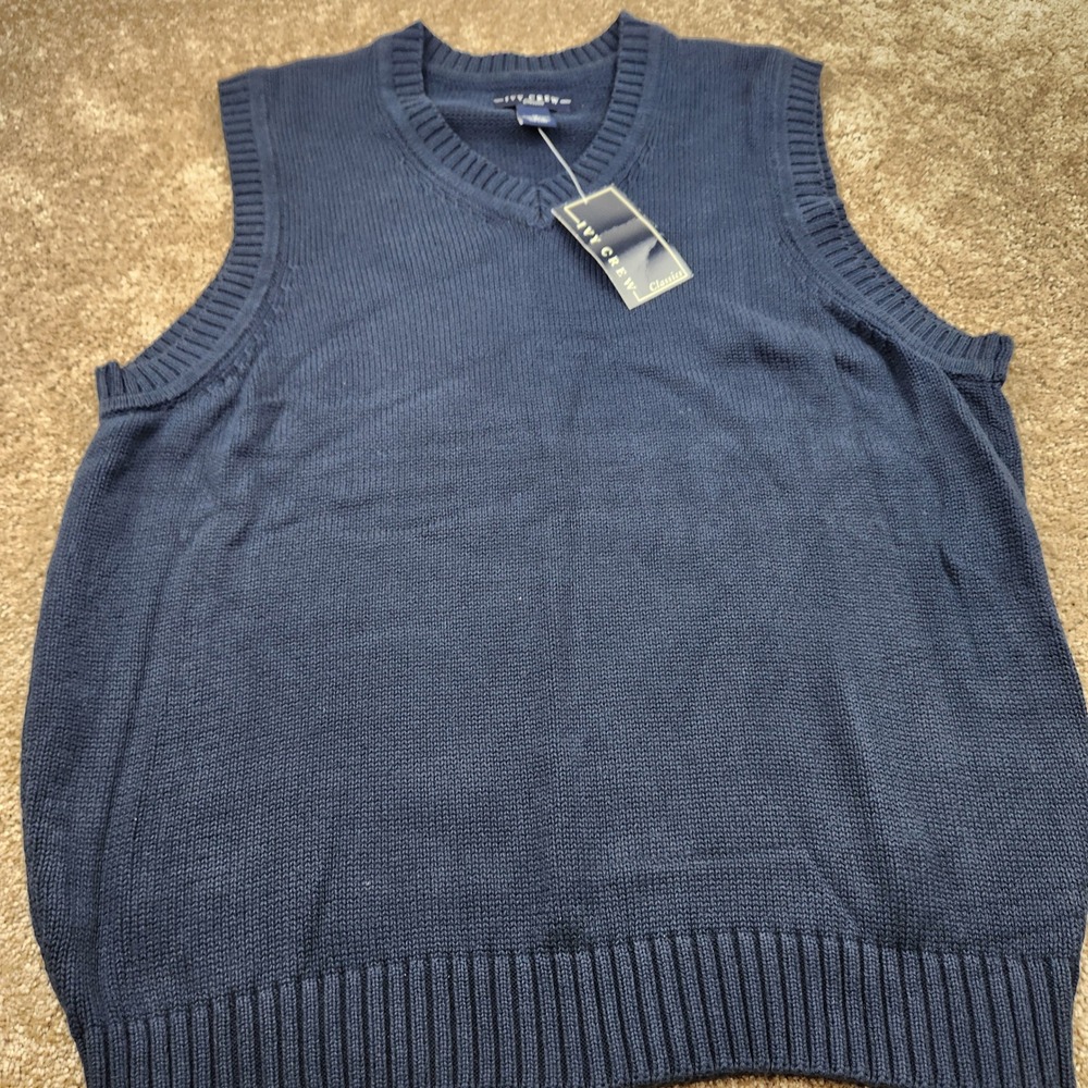 Ivy Crew Classics Mens Navy Blue V‎ Neck Sweater Vest Size M Cotton NWT